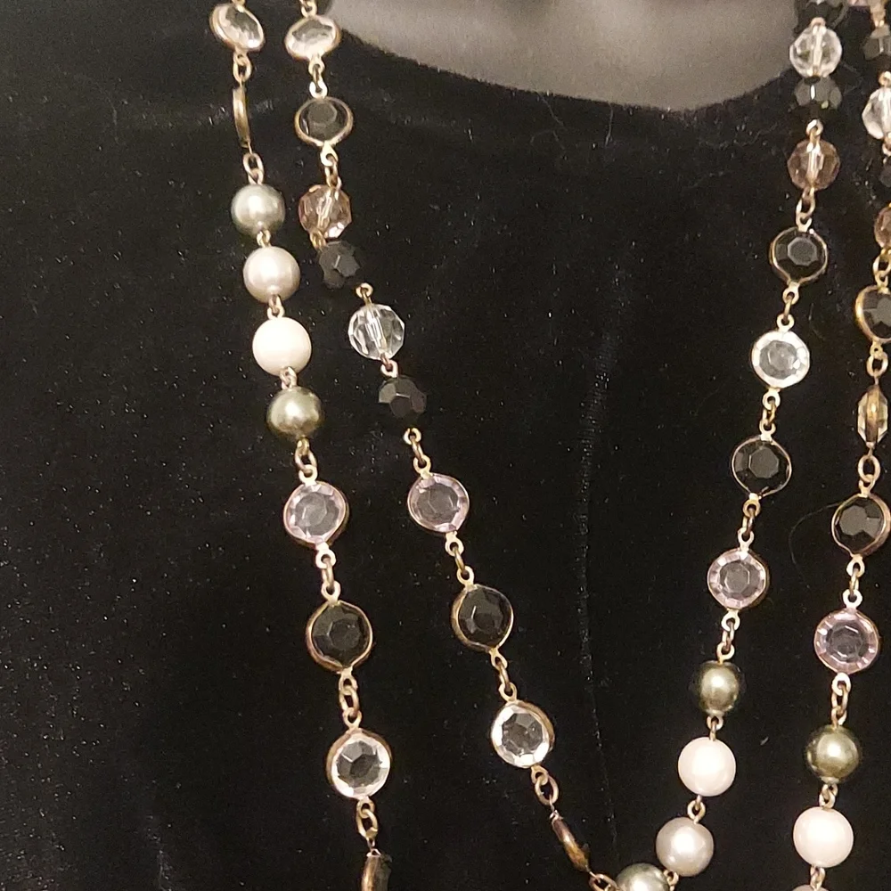 Premier Designs Necklace Faux Pearl Grey Black White Faceted Beads Silver Tone - Picture 2 of 4